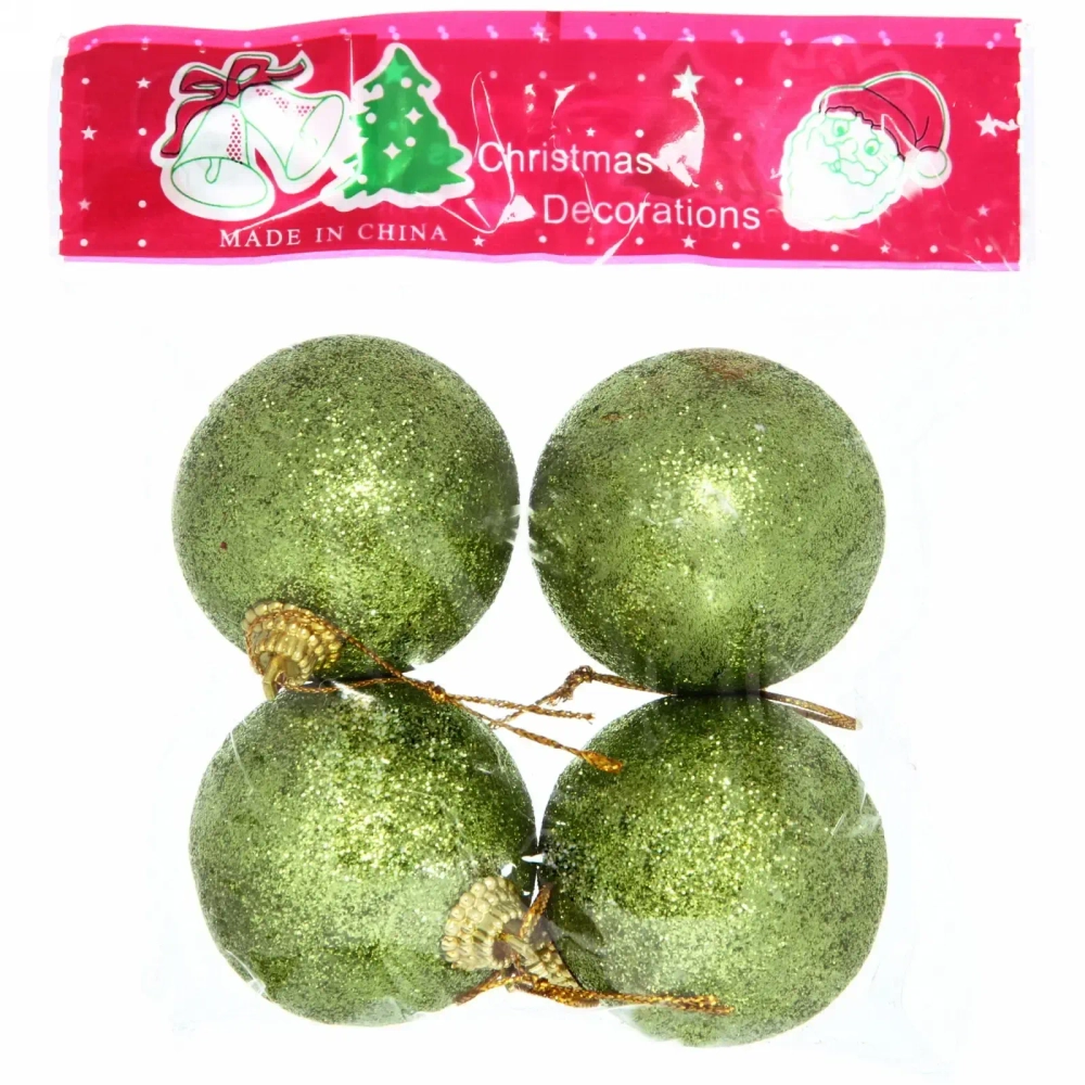 Новогодние шары 5 см (набор 4 шт) «Блестящее напыление», салатовый