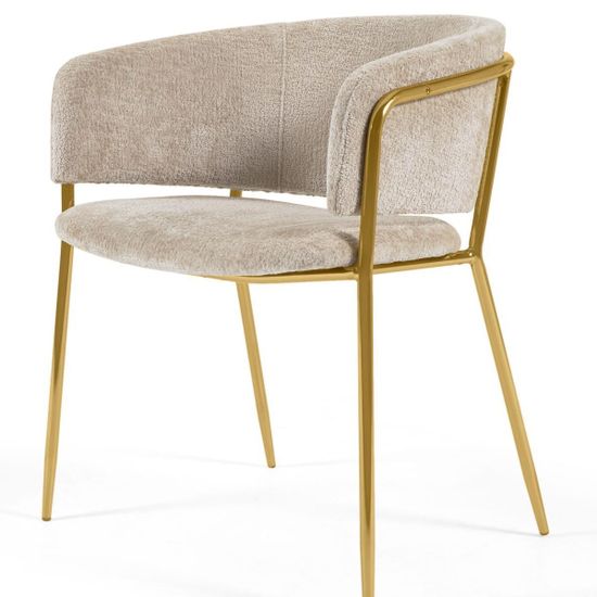 Стул Konnie из бежевой синели со стальными ножками и золотой отделкой La Forma Испания