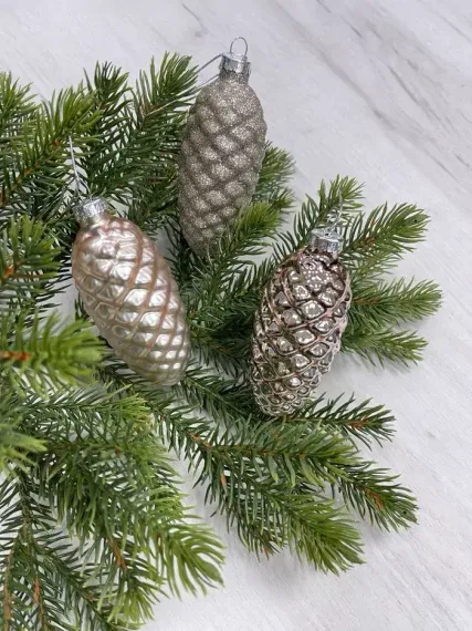 Набор стеклянных шишек Клад Белки 10*5 см., 12 шт., шампань, Christmas DeLuxe (89581)