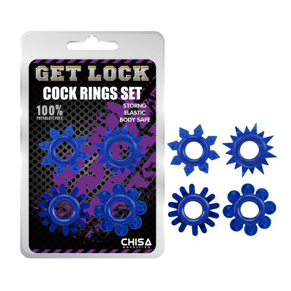 Набор из 4 синих колец Get Lock (Цвет: синий)