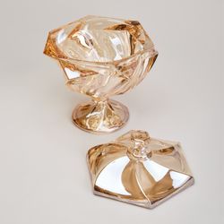 БЛЮДО С КРЫШКОЙ НА НОЖКЕ "BOHEMA" AMBER ДИАМЕТР=17 СМ ВЫСОТА=15,5 СМ