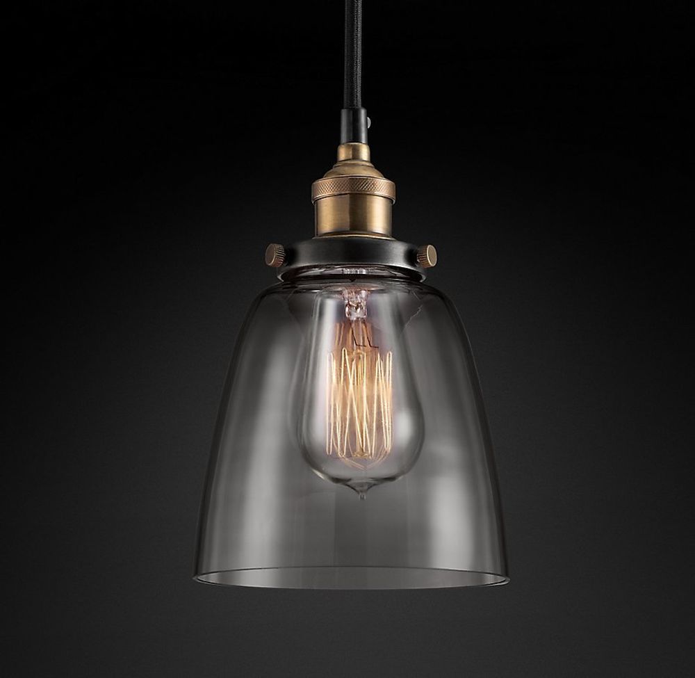 Подвесной дизайнерский светильник  20th C. Factory Filament Smoke Glass Cloche Pendant by Restoration Hardware