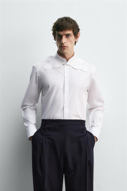 ZARA HARRY LAMBERT X DISNEY РУБАШКА С ВОРОТНИКОМ В ФОРМЕ СИЛУЭТА МИККИ МАУСА, БЕЛЫЙ