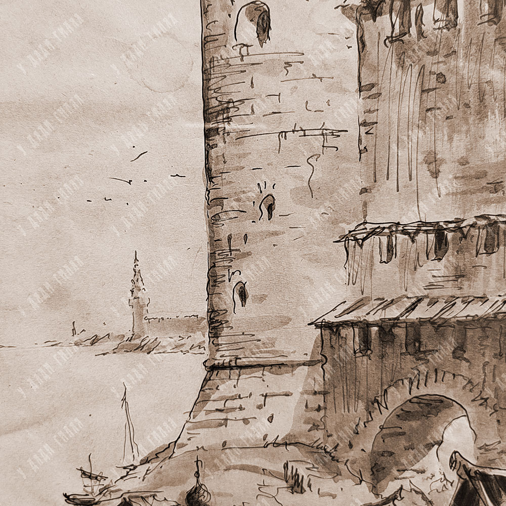 Бернштейн Э. Б. Вид на Москву-реку в XVII в. Смешанная техника. 1940-е гг.