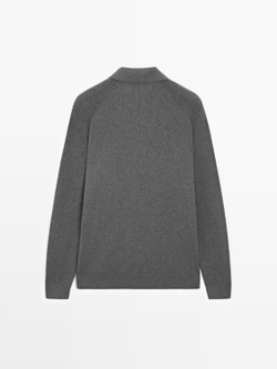 Massimo Dutti Трикотажный свитер-поло из смесового хлопка, серый