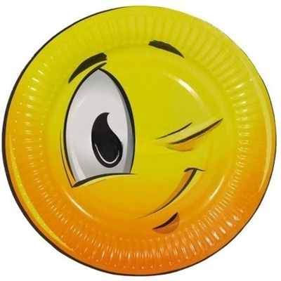 Тарелка картонная d-180 ламинированная "Подмигивающий смайл" (100/1600 шт.) Фабрика Посуды