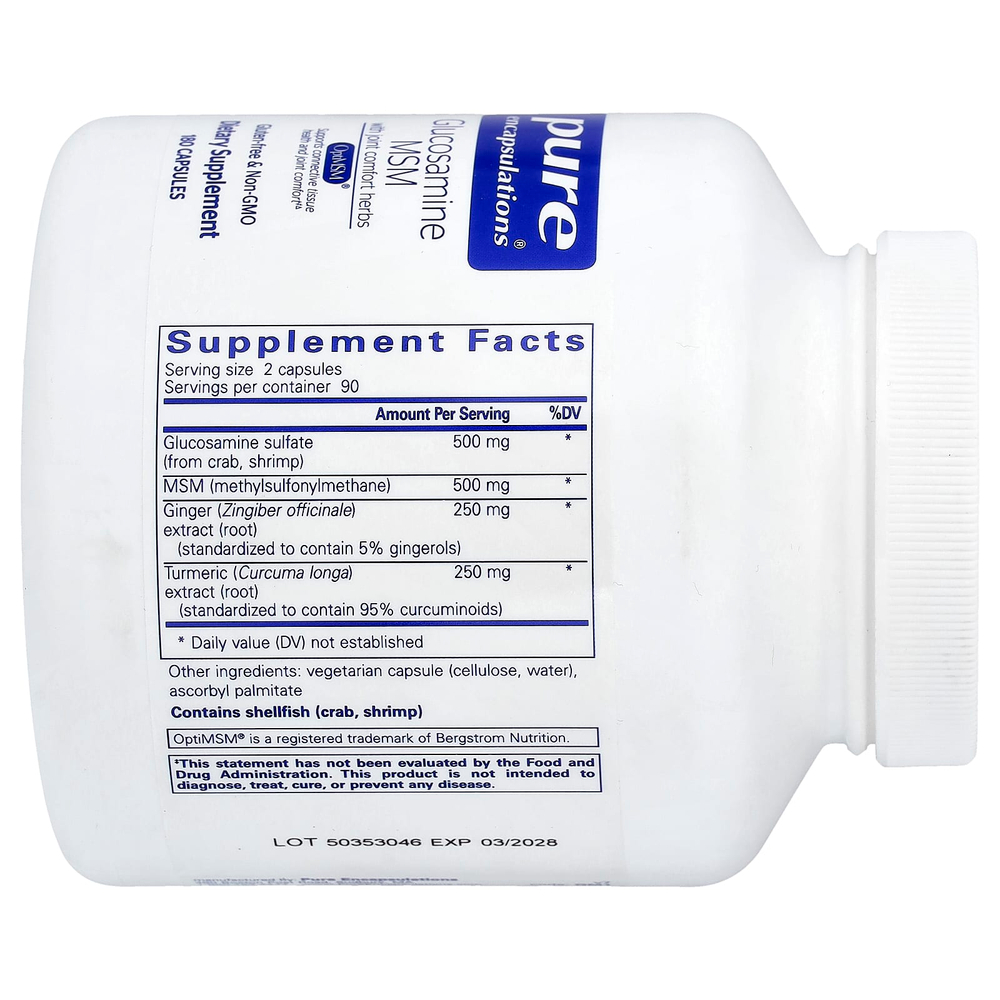 Pure Encapsulations, Glucosamine MSM with Joint Comfort Herbs, 180 Capsules