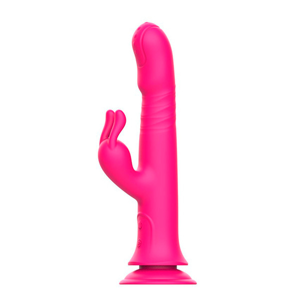 Розовый вибратор-кролик с возвратно-поступательными движениями и ротацией 24,2см I-Moon Rain Love MY-211