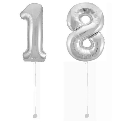 Шар-цифра 18 Серебро Silver 102 см фольга с гелием на грузике