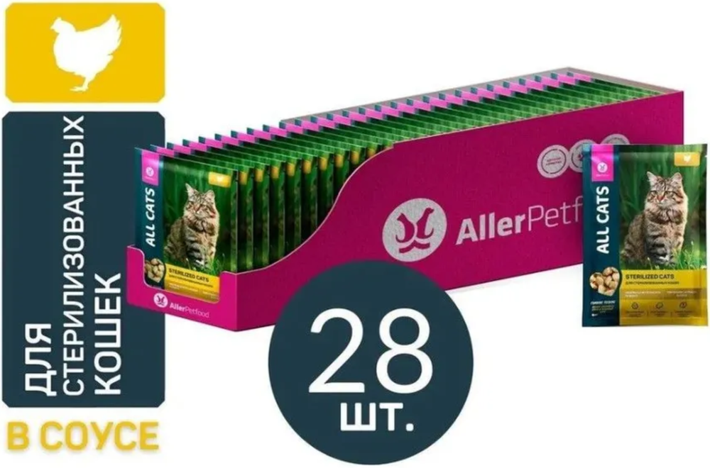 ALL CATS для Стерилизованных кошек тефтельки с курицей в соусе 85г.*28шт.