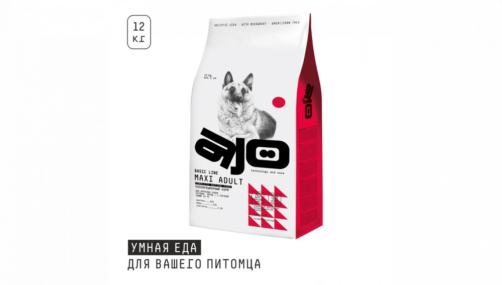 AJO Dog Maxi Adult с гречкой для взрослых собак крупных пород, 12 кг