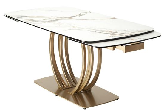 Стол MALTA 160 KL-188 Контрастный мрамор матовый, итальянская керамика/ каркас цвета шампань