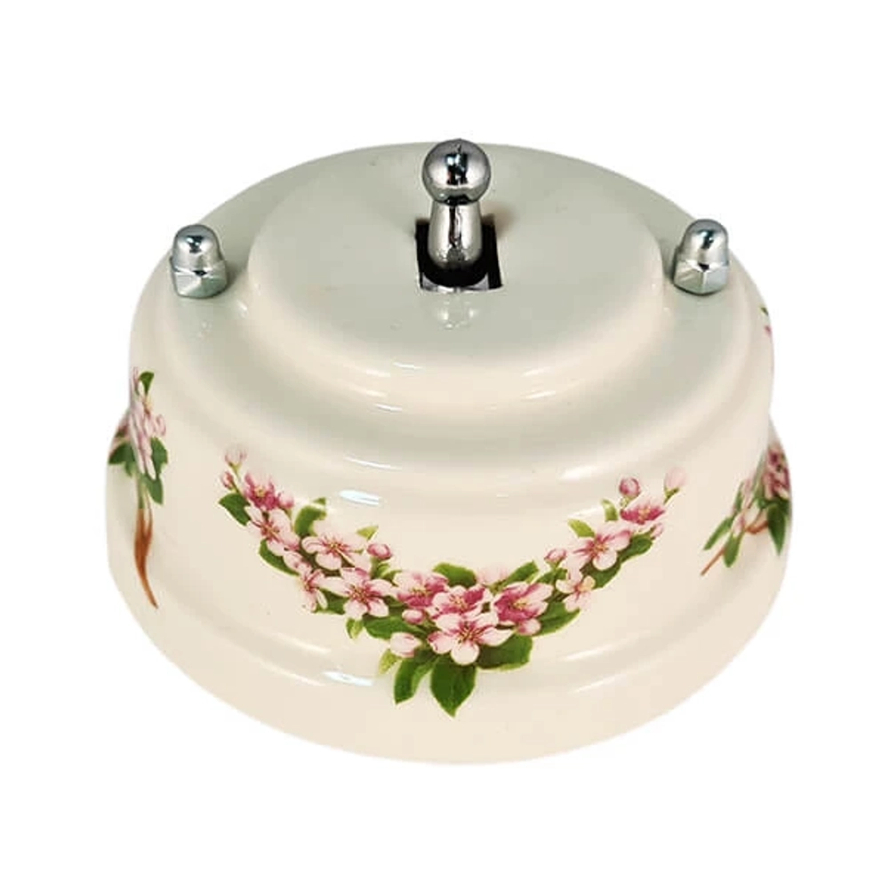 Тумблерный ретро выключатель фарфоровый розовые цветы Leanza Fiori Rosa ВР1Р / 1 Группа света, проходной