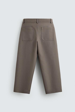 ZARA БРЮКИ BALLOON FIT С ЗАЩИПАМИ, СЕРО-КОРИЧНЕВЫЙ