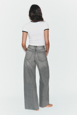 ZARA ДЖИНСЫ TRF EXTRA WIDE-LEG С ВЫСОКОЙ ПОСАДКОЙ, СВЕТЛО-СЕРЫЙ