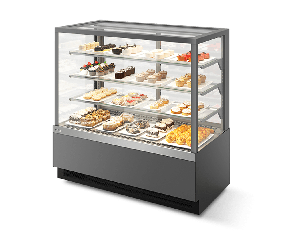Витрина Кондитерская Vete kub lux 130, Серый матовый/шлифованная нержавейка T7016M.VG033.B7016M