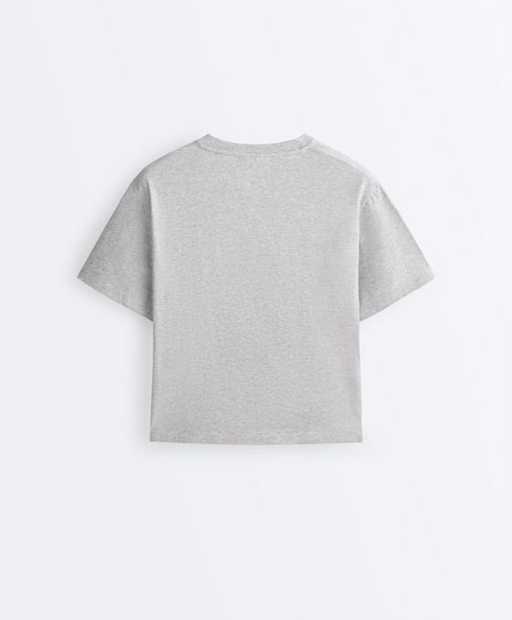 Oysho Футболка Boxy из смесового хлопка с короткими рукавами, светло-серый