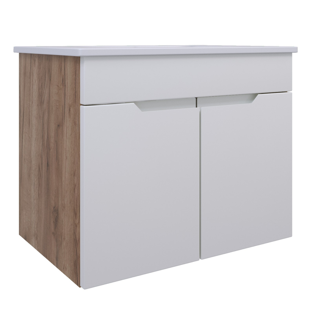 AVK4. Тумба навесная, 2 Двери, 800, коллекция (Ингрид, Cersanit Como, Дуб Крафт Золотой, Эмаль Белая матовая)