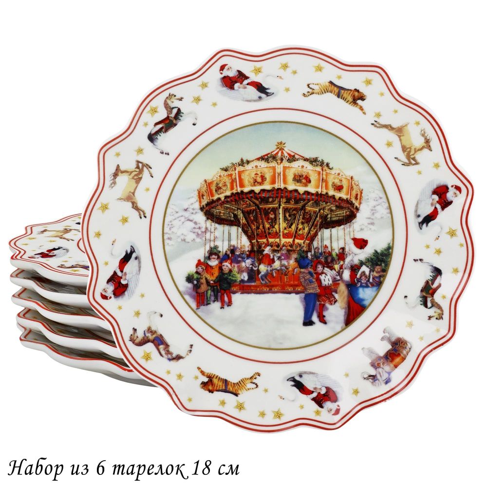 Lenardi 305-169 Набор из 6 тарелок 18,5х18,5х2см НОВЫЙ ГОД в под.уп.(х12)Фарфор