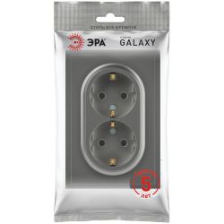 Розетка ЭРА Galaxy 15-2105-06 с заземлением двойная 2X2P+E Schuko со шторками IP20 16А-250В графит | Эра Galaxy