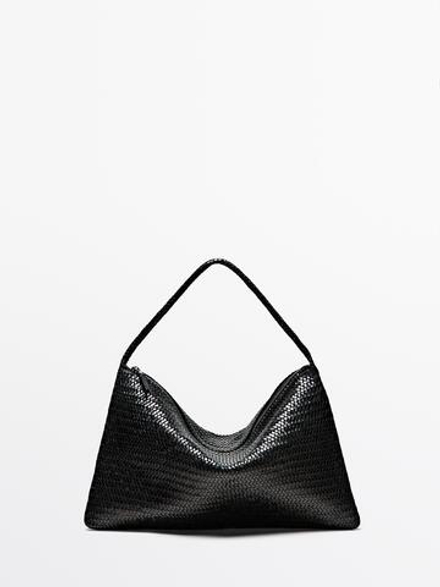 Massimo Dutti Большая плетеная сумка-саквояж из кожи наппа, черный
