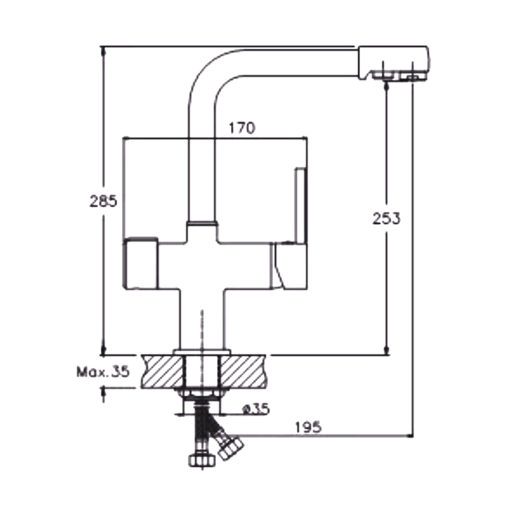 Смеситель для кухни 35к HB70088-5 HAIBA с вых. для питьевого фильтра б/отв п/гайку НЕРЖ