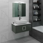 Тумба с раковиной LA FENICE Cubo Grigio 90 серая, столешница белая/ручка белая