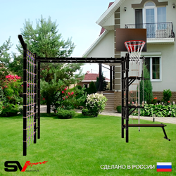 Уличная шведская стенка Sv Sport рукоход с комплектом турник прямой У5124К (Турник/Брусья/Стойка/Скамья/Щит баскет/Канат/кольца/лестница/Сетка)