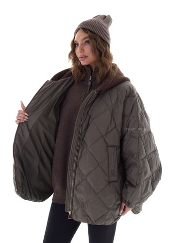 Пуховик-летучая мышь с вязаным капюшоном в цвете хаки