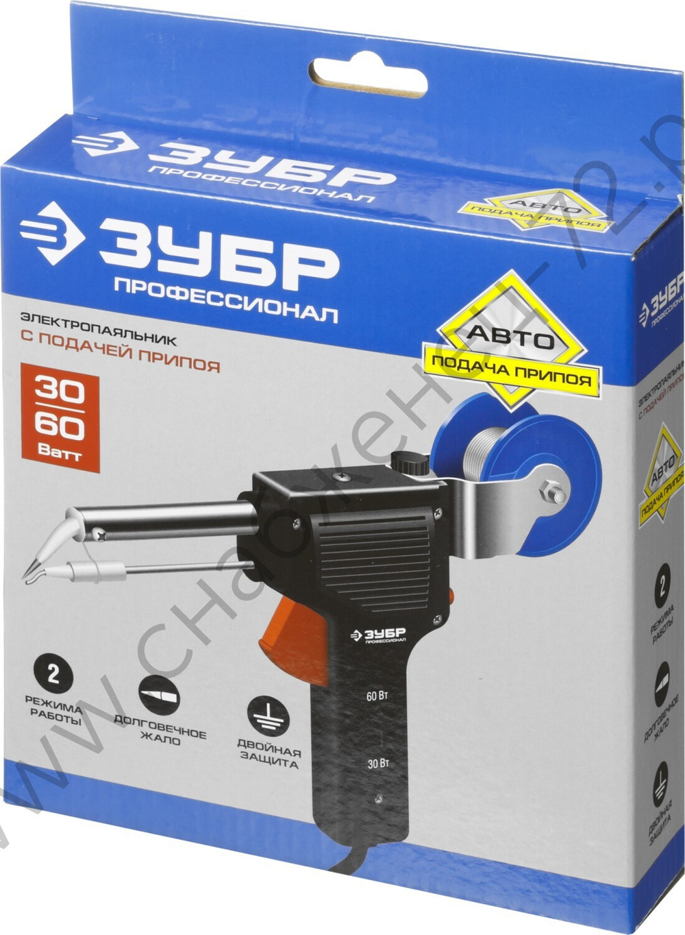 ЗУБР 30/60Вт 220В конус, автоматическая подача припоя, Электропаяльник, Профессионал (55304-60)