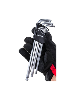 Набор шестигранных экстра-длинных ключей с шаром 9 штук Inforce, размеры 1,5-10мм, 06-05-95