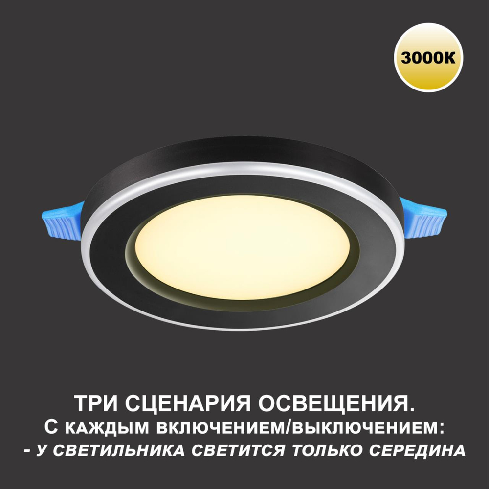 359019 SPOT NT23 499 черный Светильник встраиваемый светодиодный (три сценария работы) IP20 LED 3000К 6W+3W 100-265V 630Лм SPAN