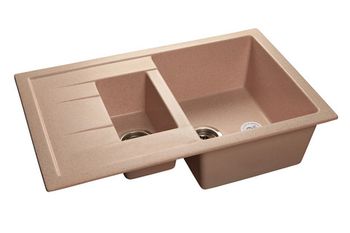 GRANFEST Мойка мрамор QUADRO GF-Q--775KL 1.5-чаш+крыло 775*500мм   св-розовый арт.GF-