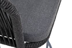 "Марсель" стул барный плетеный из роупа, каркас из стали серый (RAL7022) муар, роуп темно-серый круглый, ткань темно-серая 027