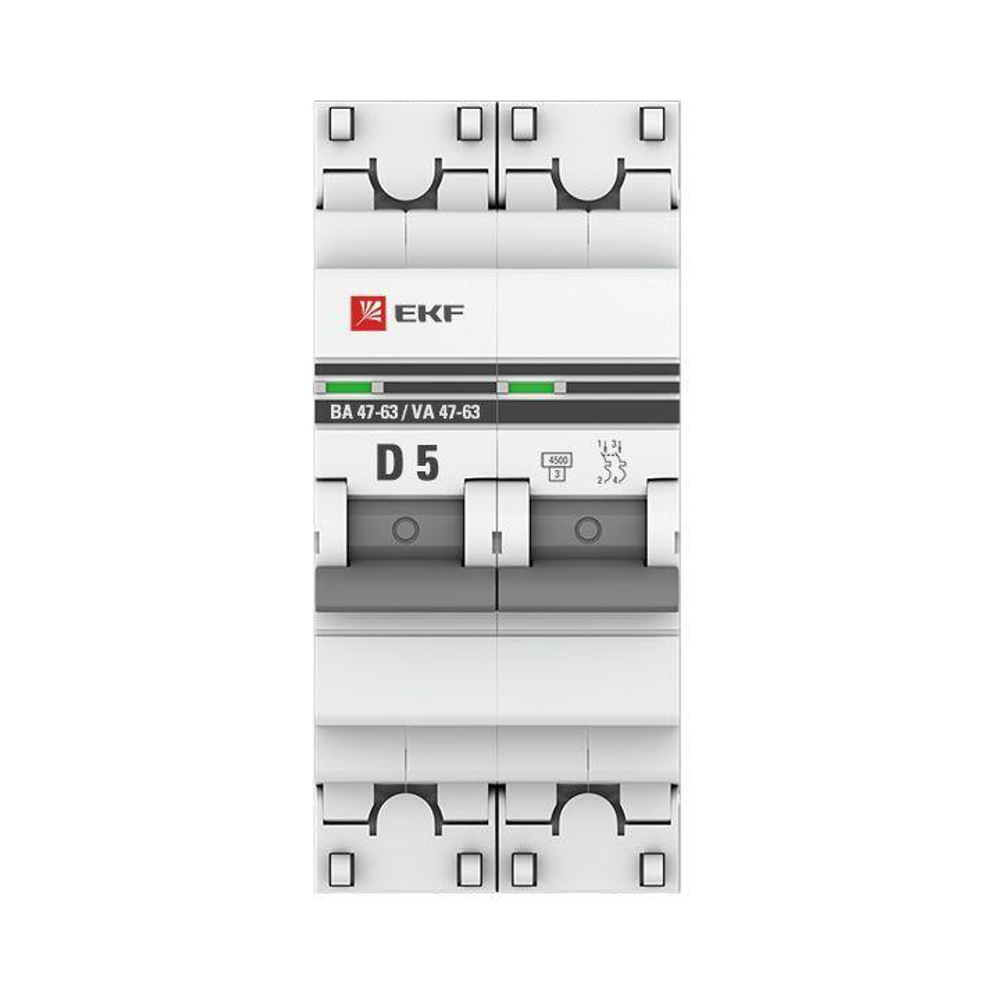Выключатель автоматический модульный 2п D 5А 4.5кА ВА 47-63 PROxima EKF mcb4763-2-05D-pro
