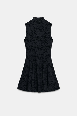 ZARA КОРОТКОЕ ЖАККАРДОВОЕ ПЛАТЬЕ, ЧЕРНЫЙ