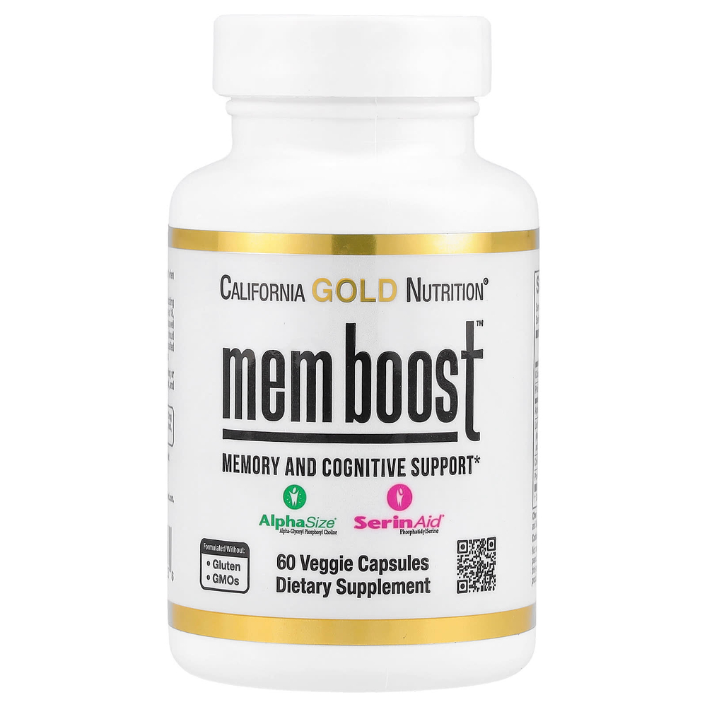 California Gold Nutrition, MEM Boost™, добавка для поддержки памяти и когнитивных функций с альфа-ГФХ, экстрактом ежовика гребенчатого, экстрактом кофейных плодов и фосфатидилсерином, 60 растительных капсул