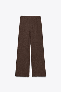 ZARA ПРЯМЫЕ БРЮКИ ИЗ ТКАНИ С ТЕКСТУРОЙ, ТЕМНО-КОРИЧНЕВЫЙ