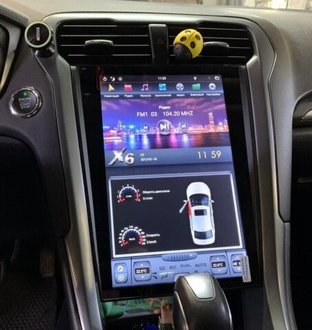 Магнитола для Ford Mondeo 5 2018-2019 (SYNC 3) - Carmedia ZF-1201-S3-Q6 вертикальный экран в стиле "Тесла" на Android 11, 8Гб+128Гб, CarPlay, 4G SIM-слот