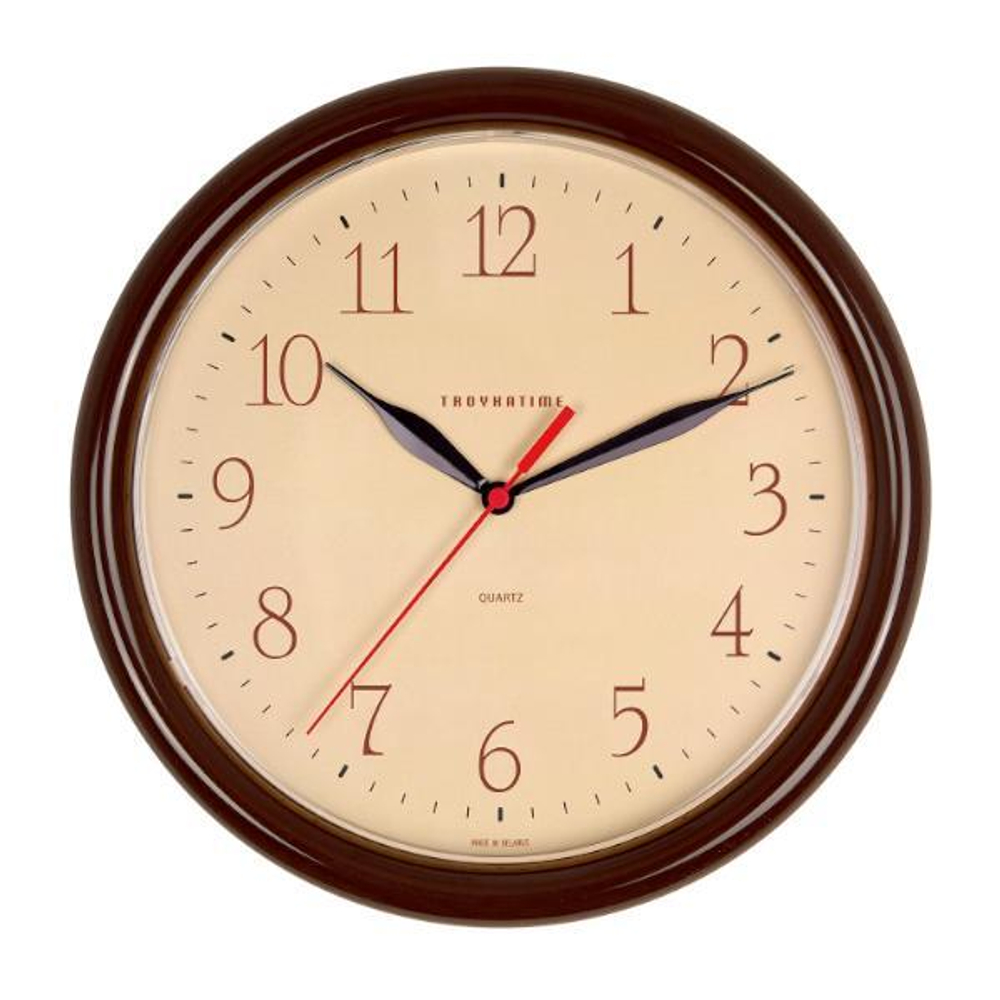 Часы настенные, модель 02, D 245мм, стекло пластик, пластиковый обод, цвет-коричневый