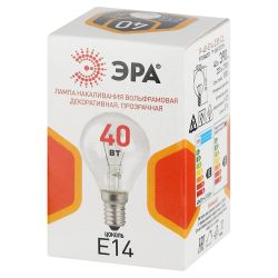 Лампочка ЭРА P45 40Вт Е14 / E14 230В накаливания шар прозрачный