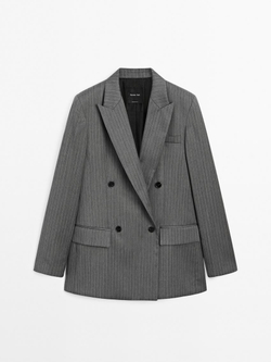 Massimo Dutti Пиджак в тонкую полоску из 100 % шерсти, серый