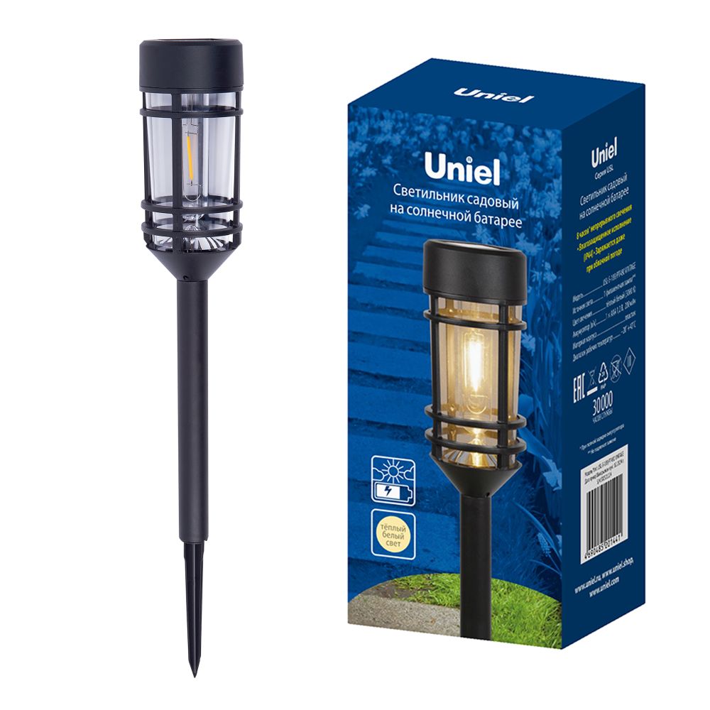 USL-S-189-PT480 VINTAGE Садовый светильник на солнечной батарее Винтаж. 1 филаментная лампа. Теплый белый свет. 1xААA Ni-Mh аккумулятор в-к. IP44. TM Uniel