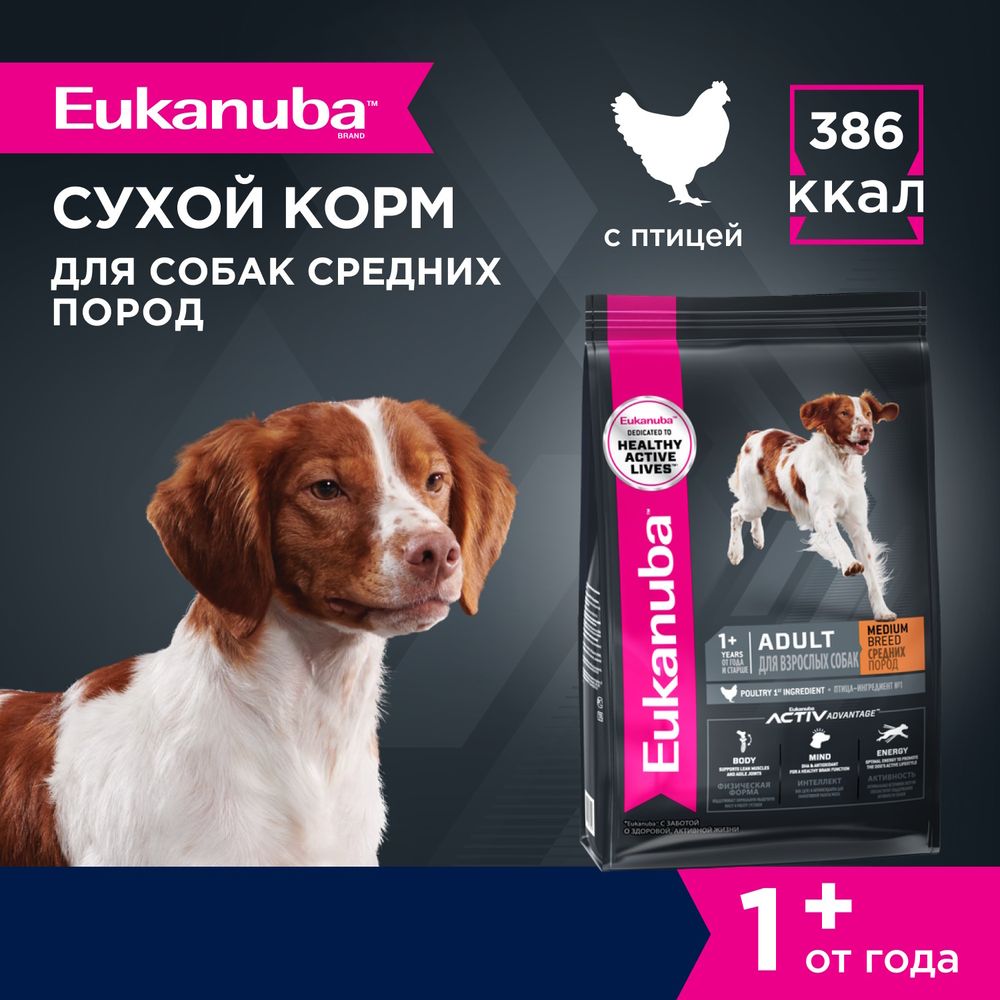 Сухой корм Eukanuba Adult Medium Breed 1+ years для взрослых собак средних пород