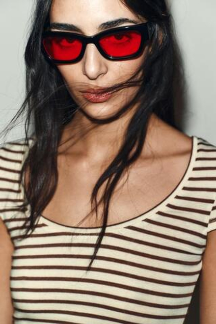 ZARA ФУТБОЛКА В ПОЛОСКУ С КОРОТКИМ РУКАВОМ, ЭКРЮ/КОРИЧНЕВЫЙ