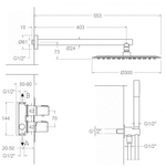 Встраиваемый смеситель для душа с тропическим и ручным душем TZAR K3415022NM черный