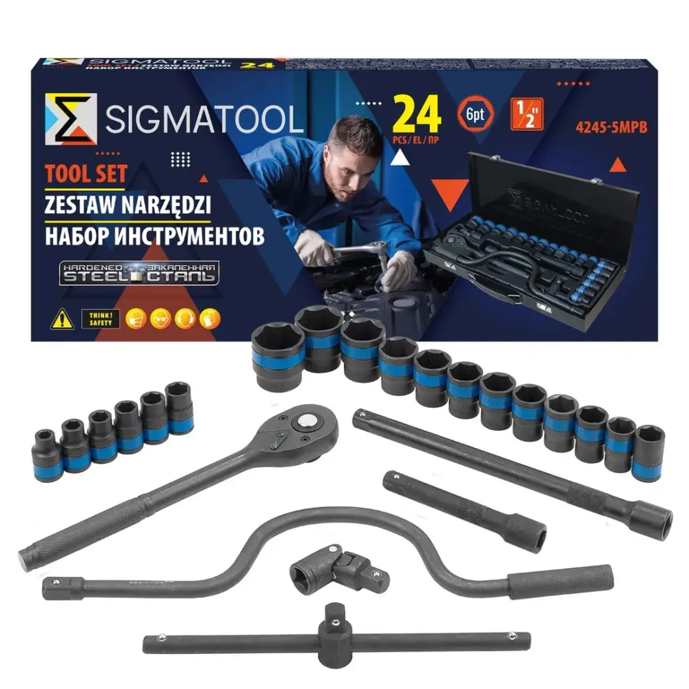 Набор инструментов 24пр. 6гр 1/2''(8-32мм) в металл.кейсе SIGMATOOL Sigmatool-4245-5MPB