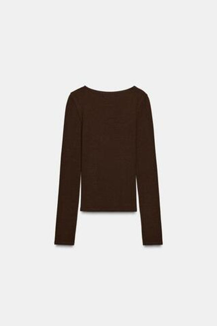 ZARA ФУТБОЛКА С ДЛИННЫМИ РУКАВАМИ, КОРИЧНЕВЫЙ