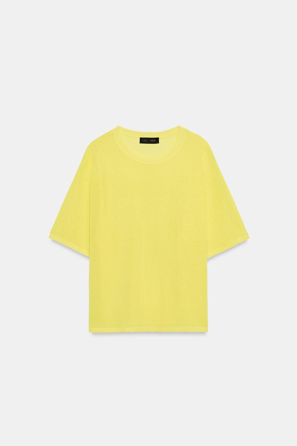 ZARA ТОП ИЗ ТОНКОГО ТРИКОТАЖА С КОРОТКИМ РУКАВОМ, ЖЕЛТЫЙ