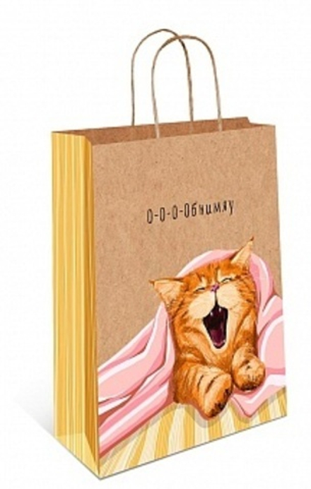 Пакет подарочный О-о-о-обнимяу Крафт 32*26*12 см.